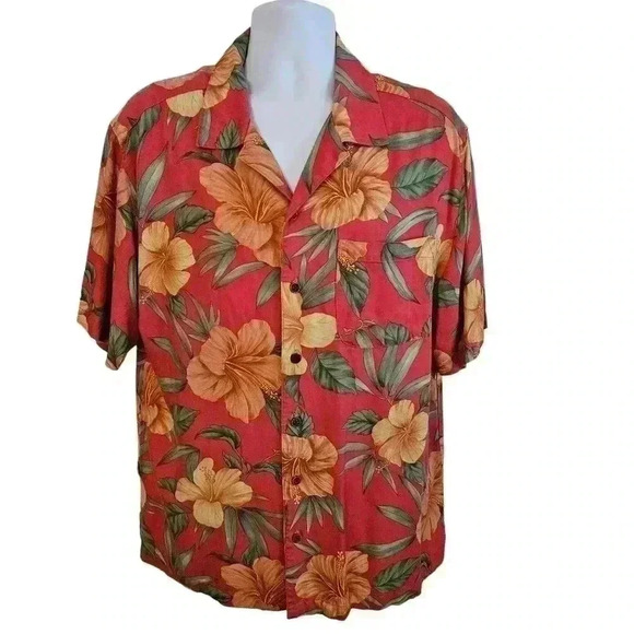 Carribean Joe Red / Cream Floral Hawaiian Button-up Shirt Size Large - Picture 1 of 10